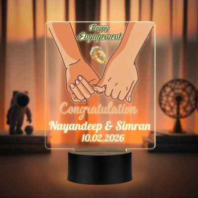 Personalized Happy Engagement LED Night Lamp with Couple Holding Hands Design Warm White Light  Engagement Gift for Friends, Brother, Sister & Colleague